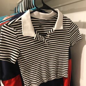 Cropped Black and White Stripped collared shirt